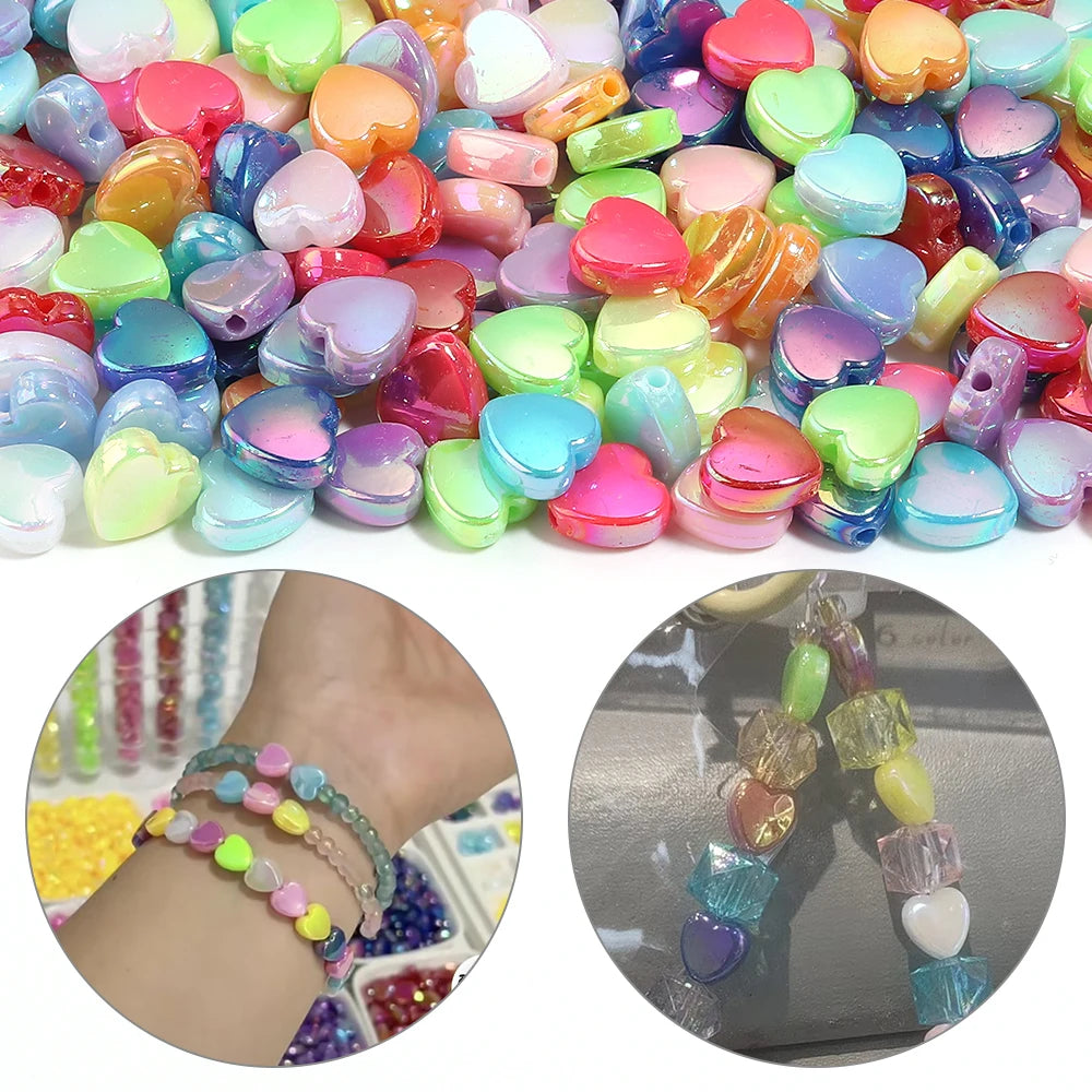 200pcs AB Heart Acrylic Spacer Beads – DIY Jewelry Making Acrylic Spacer Beads PLUSH