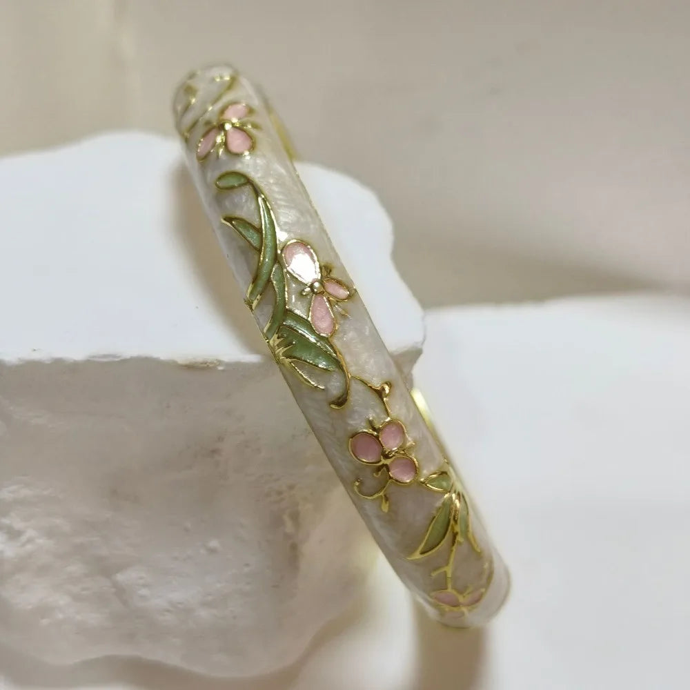 Cloisonné Enamel Bangle | Gold-Trimmed Floral Ethnic Bracelet Enamel Bangle Bracelet PLUSH 10