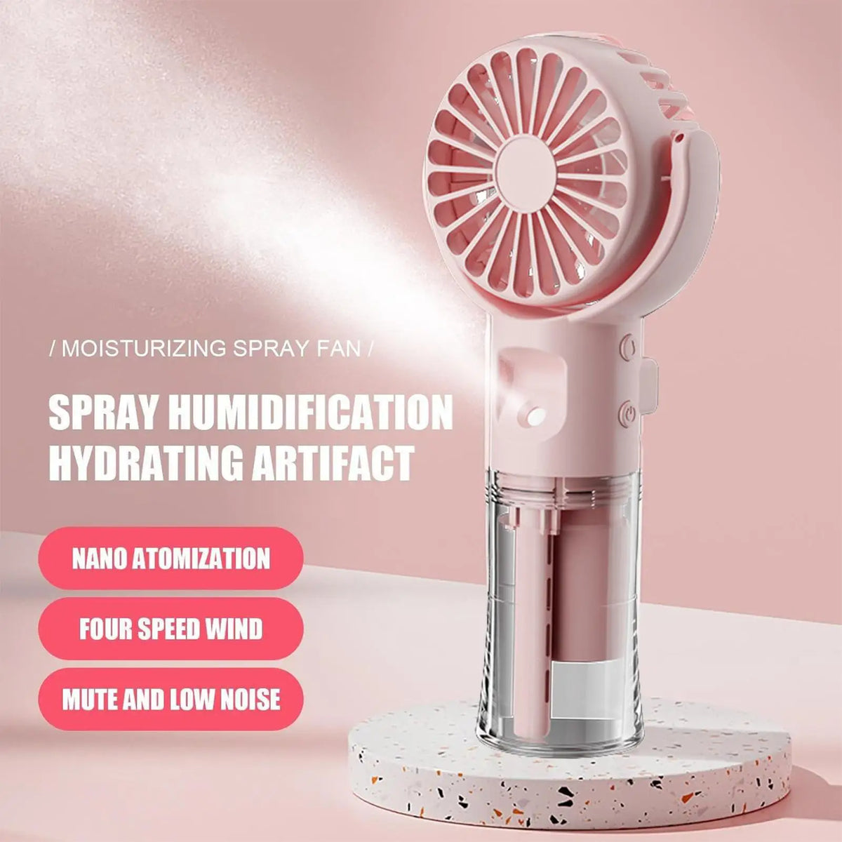 Portable Handheld Misting Fan – 4 Speeds, USB Rechargeable Handheld Misting Fan PLUSH