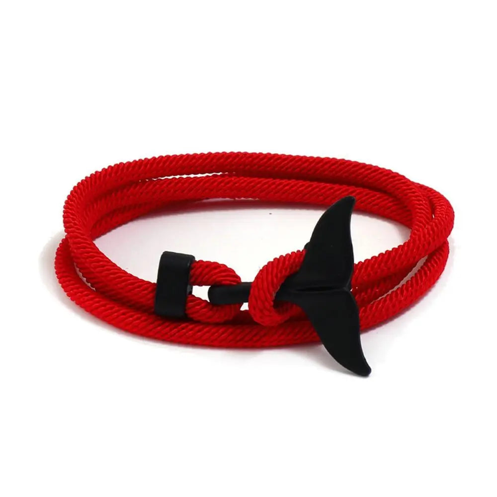 Whale Tail Braided Rope Charm Bracelet – Ocean Series Unisex Charm Bracelet PLUSH red-black tail