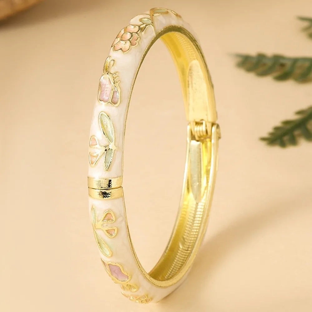 Enamel Cloisonné Bangle – Vintage Floral Women's Bracelet Enamel Bangle Bracelet PLUSH