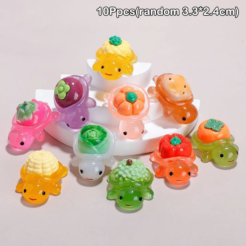 10pcs Mini Glow Resin Turtle Figurines – Dollhouse Desk Decor Miniature Figurines PLUSH A2