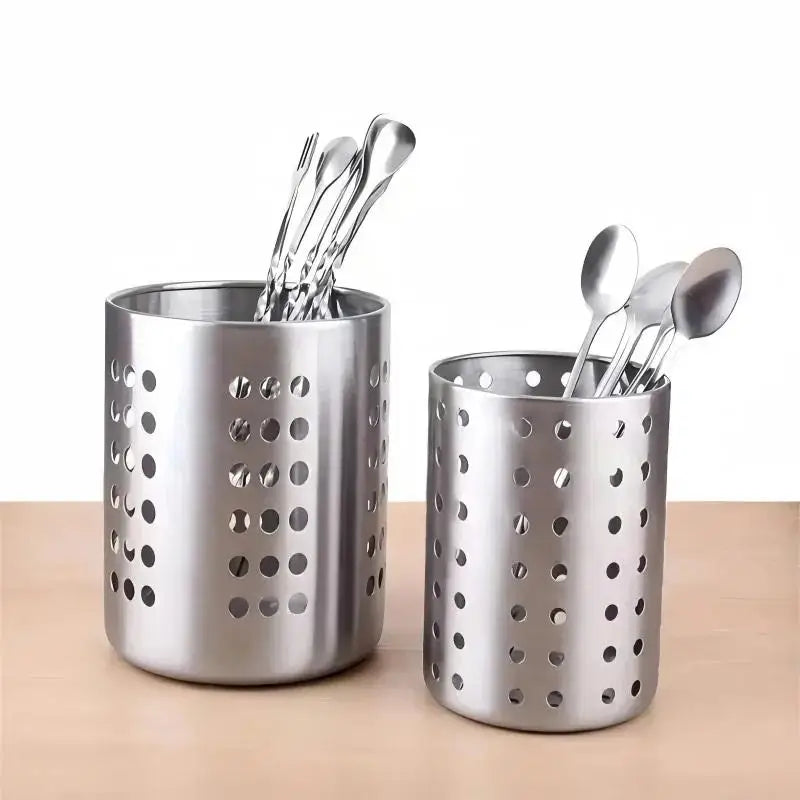 Stainless Steel Cylindrical Chopstick & Cutlery Storage Box Utensil Storage Box PLUSH