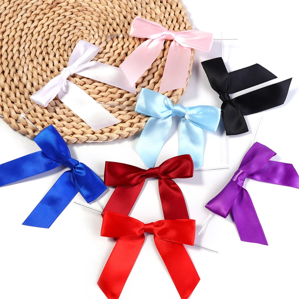 10pcs Satin Ribbon Twist Tie Bows 9x9cm – Gift & Candy Wrap Ribbon Twist Tie Bows PLUSH