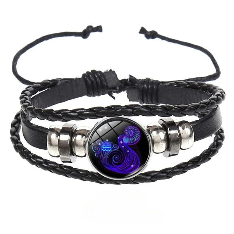 Glow in the Dark Zodiac Constellation Bracelet | Braided Rope Charm Bracelet PLUSH Aquarius Luminous 18-26CM