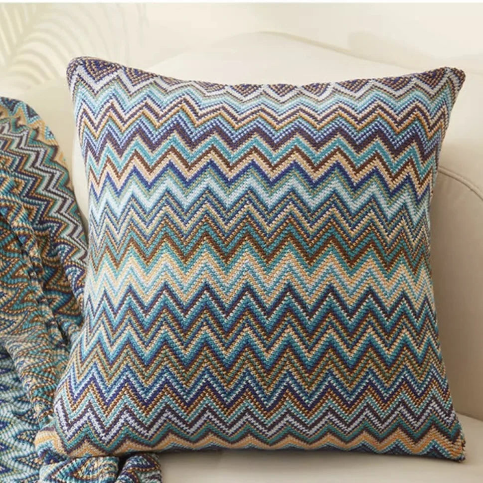 Bohemian Knit Pillow Cover 45x45cm – Striped Cushion Case Knit Pillow Cover PLUSH A Cover Only 450*450mm