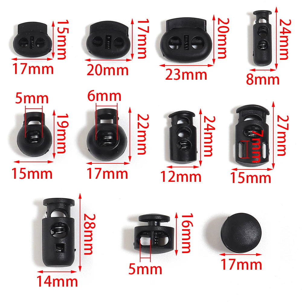 Black Plastic Cord Lock Spring Stoppers 30–50pcs | Multi Size Cord Lock Stoppers PLUSH