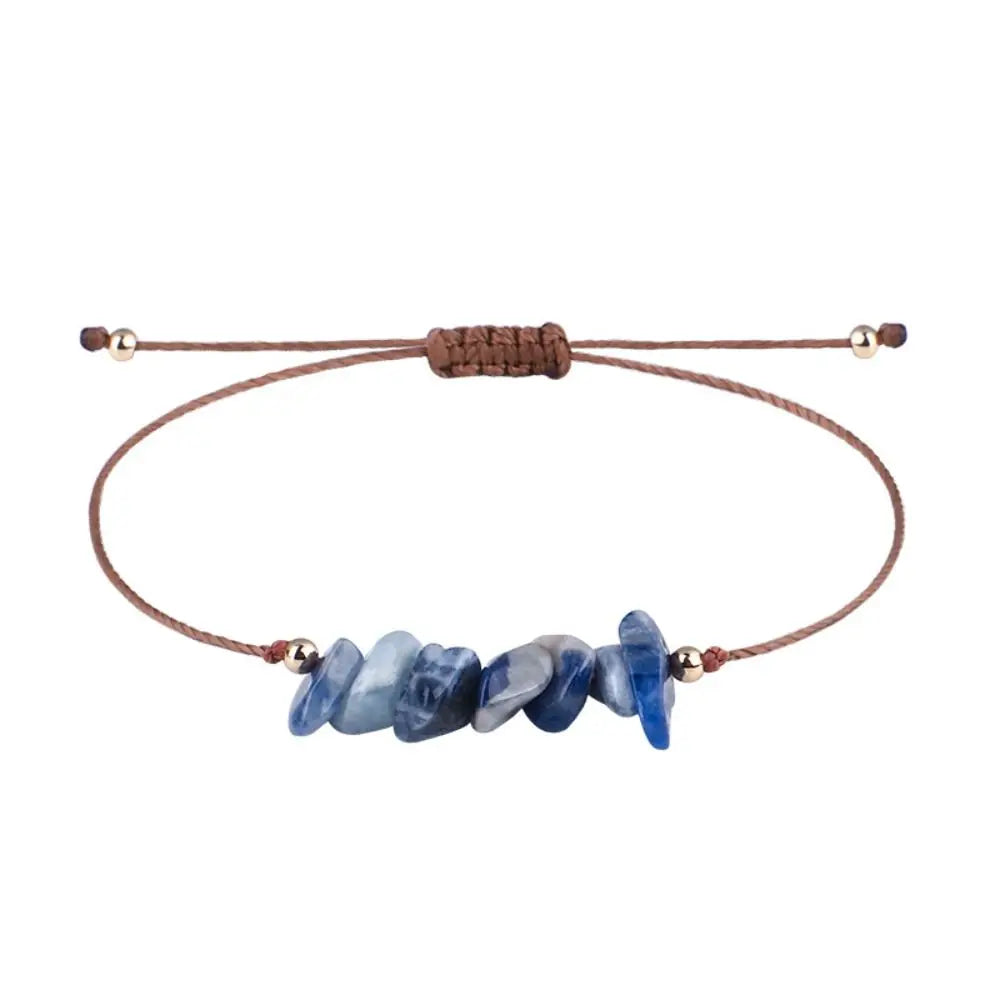 Amethyst Crystal Gravel Woven Rope Boho Bracelet for Women Boho Stone Bracelet PLUSH Blue
