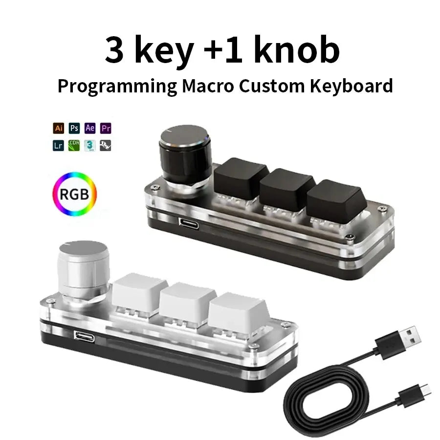 GGBEE RGB Mini Macro Mechanical Keypad 3 Keys + Knob Macro Keypad PLUSH