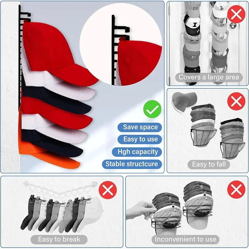 Wall Hat Rack Organizer – Holds 16 Baseball Caps Hat Rack Organizer PLUSH
