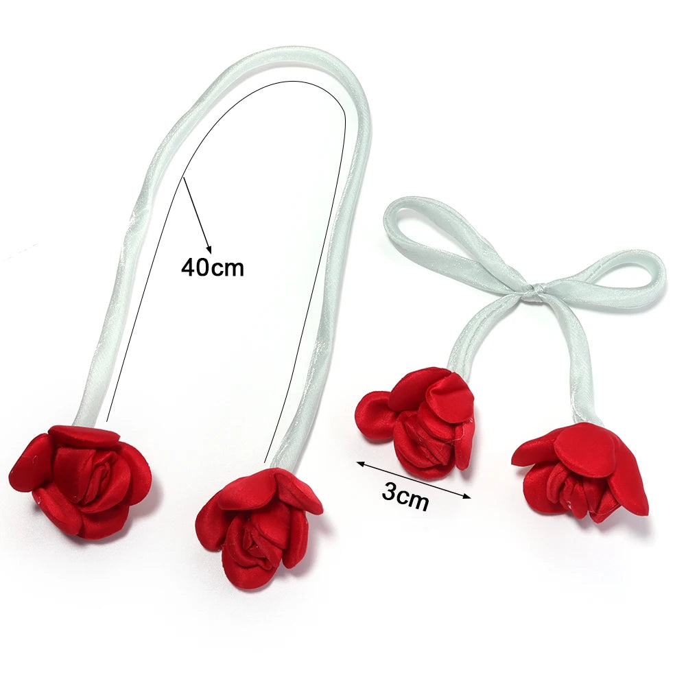 5pcs Satin Ribbon Rose Flower Strings – DIY Hair & Craft Decor Ribbon Flower Trim PLUSH