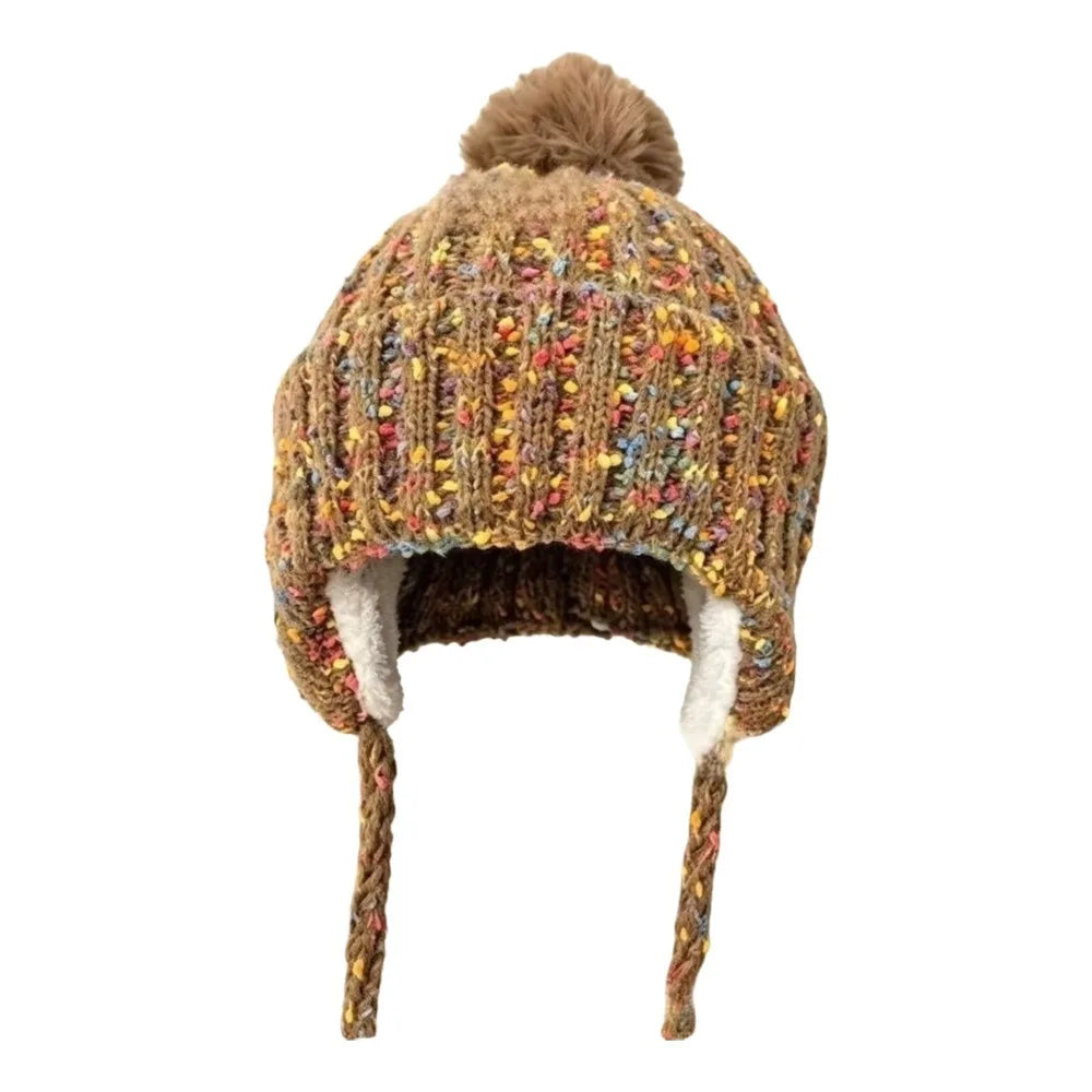 Vintage Knitted Beanie Hat | Windproof Ear Flap Women's Cap Knitted Beanie Hat PLUSH Khaki