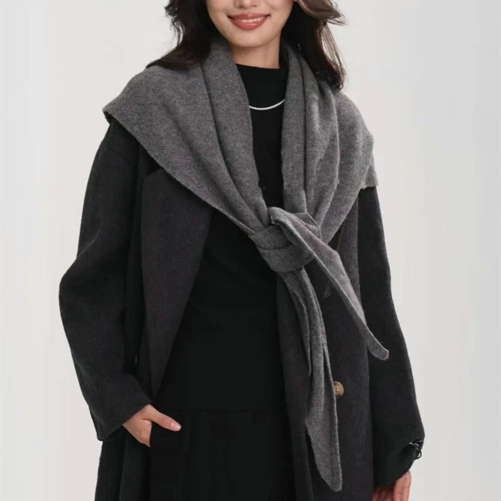 Women's Knitted Triangle Shawl Scarf – Windproof Warm Wrap Knitted Shawl Scarf PLUSH Grey