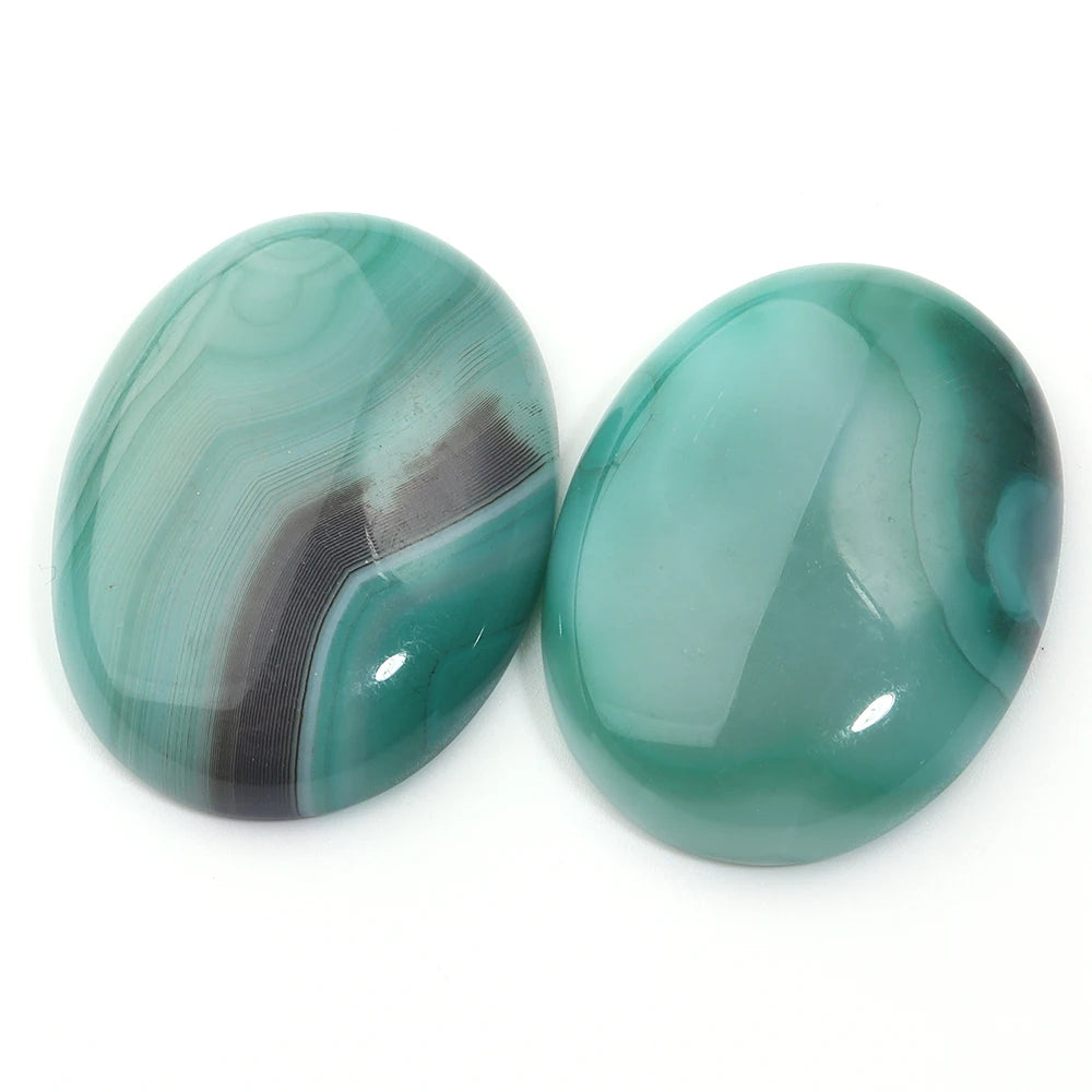 Striped Green Agate Oval Cabochon Flat Back Gemstone Beads DIY Gemstone Cabochon Beads PLUSH 30x40mm 2pcs