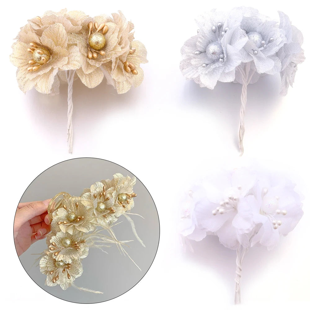 6pcs Fabric Camellia Artificial Flowers – DIY Hair & Decor Artificial Craft Flowers PLUSH