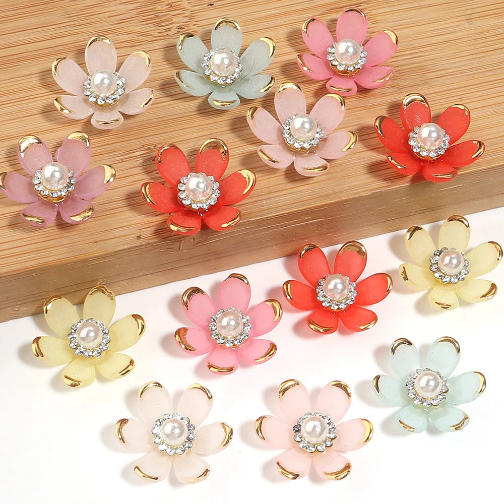20pcs Gold-Trim Rhinestone Sunflower Flat Back Acrylic Beads DIY Flat Back Craft Beads PLUSH