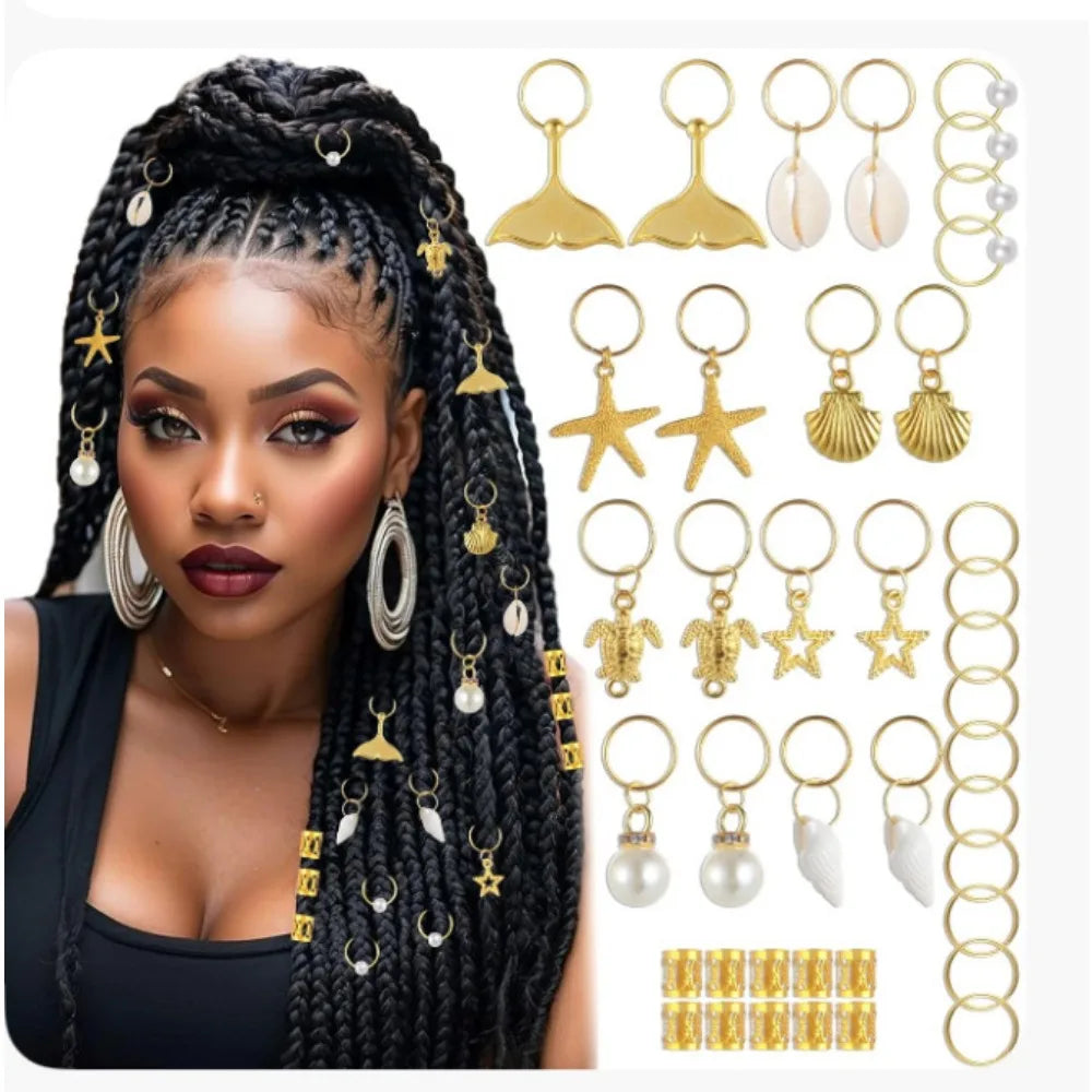 40pcs Ocean Hair Clips & Rings – Braid Dreadlock Beads Set Hair Braid Accessories PLUSH