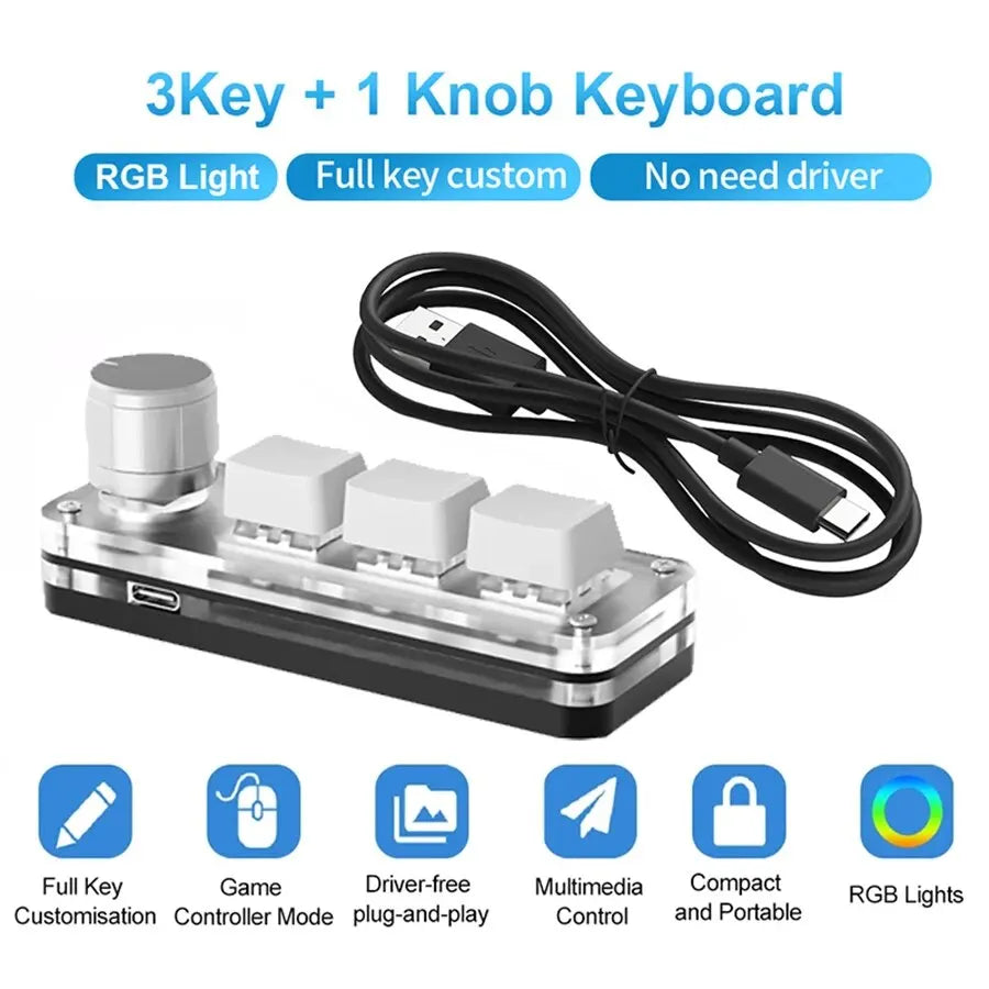 GGBEE RGB Mini Macro Mechanical Keypad 3 Keys + Knob Macro Keypad PLUSH