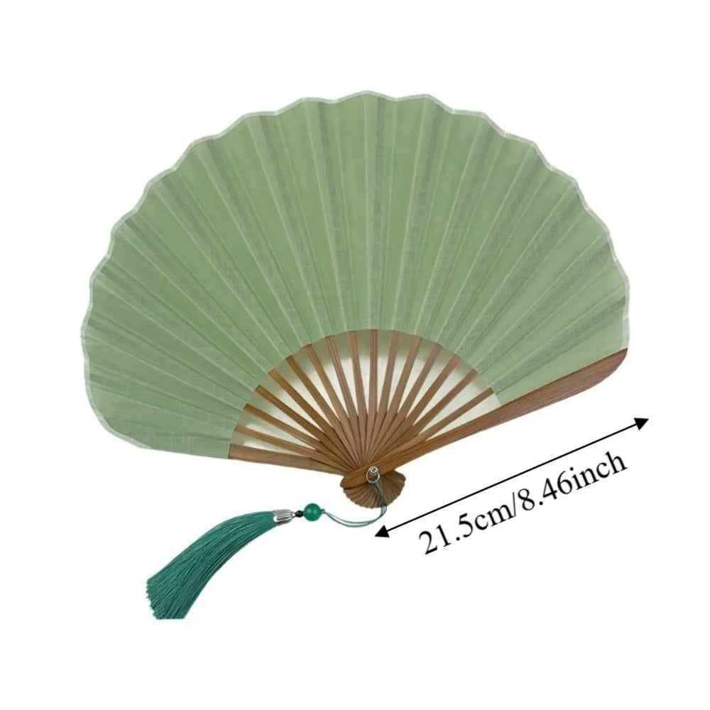 Shell-Shaped Folding Hand Fan – Bamboo Frame & Tassel Folding Hand Fan PLUSH