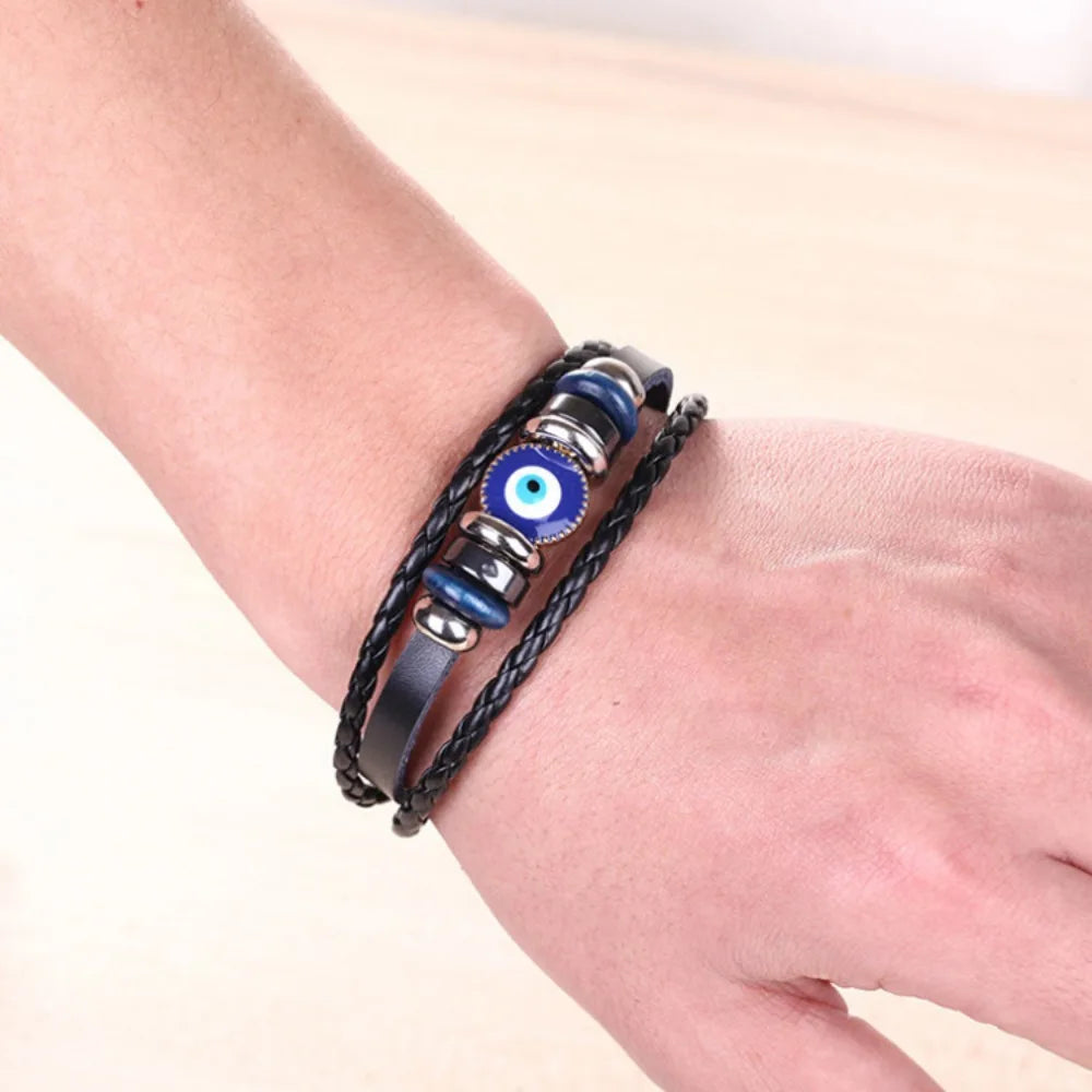 Turkish Evil Eye Multilayer Leather Braided Bracelet – Unisex Charm Bracelet PLUSH