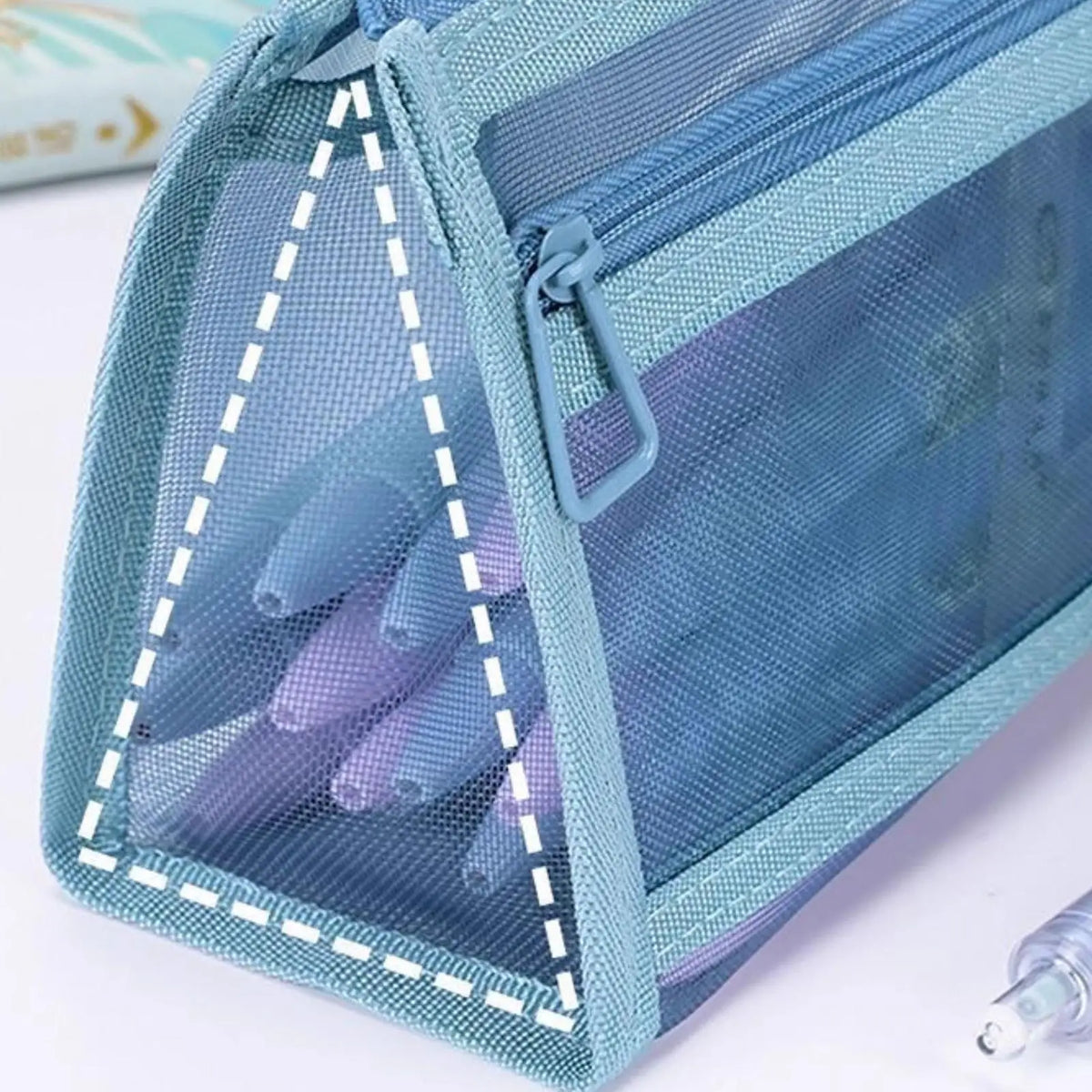 Clear Double-Layer Mesh Pencil Pouch with Zipper & Handle Mesh Pencil Pouch PLUSH