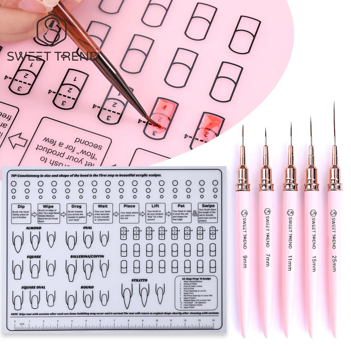 Silicone Nail Practice Mat & Liner Pen Set | Manicure Training Nail Art Practice Set PLUSH