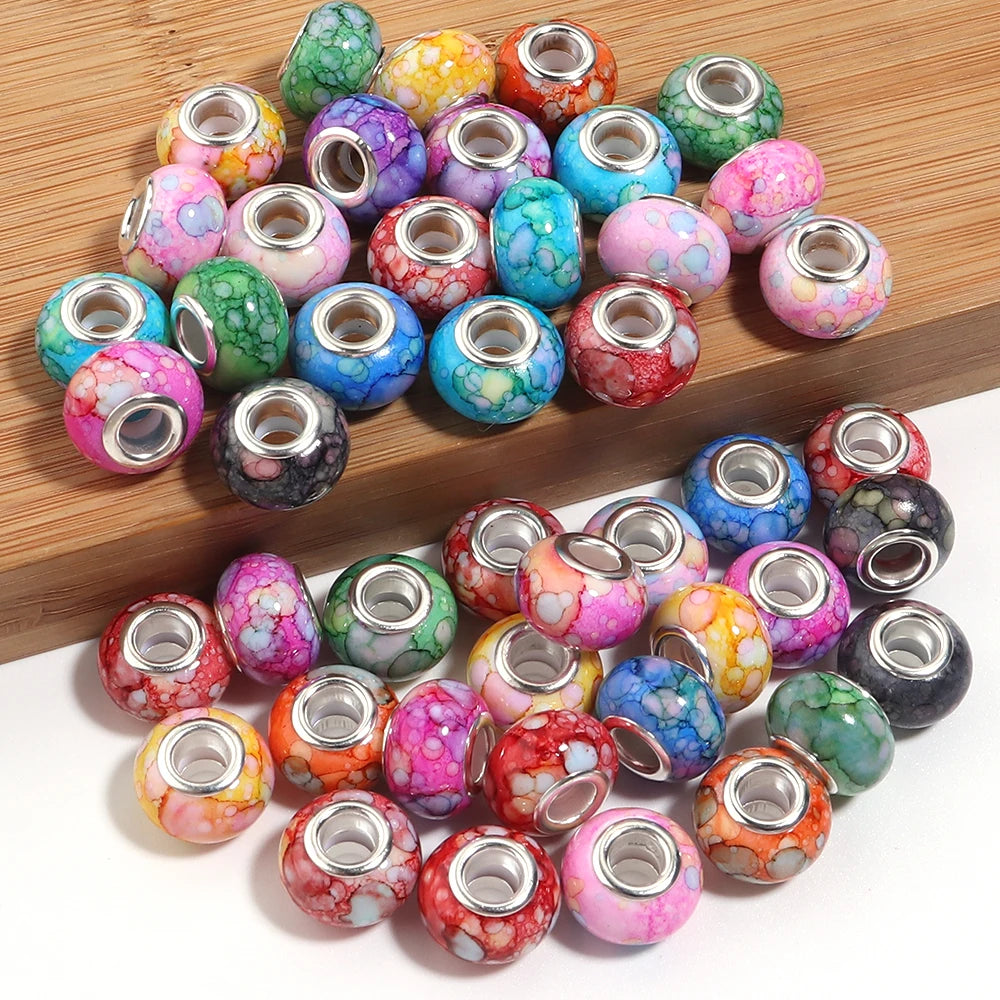 20pcs Marble Ink Acrylic European Large Hole Spacer Beads DIY Acrylic Spacer Beads PLUSH