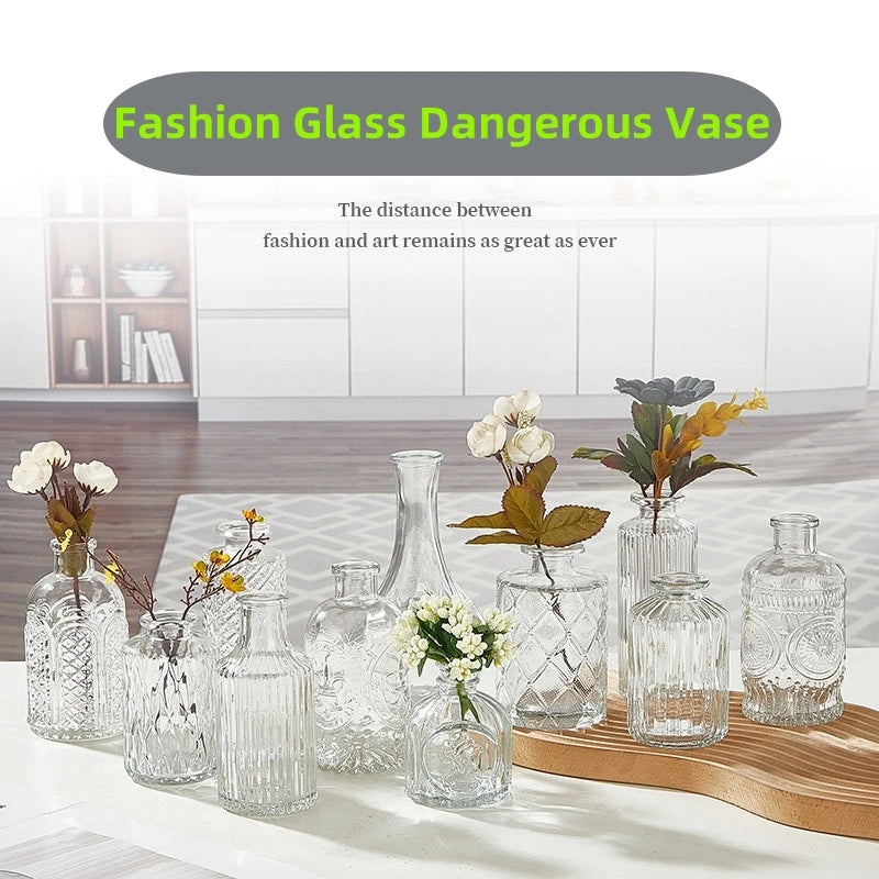 Handmade Carved Glass Vase – Gothic Hydroponic Planter Gift Decorative Glass Vase PLUSH