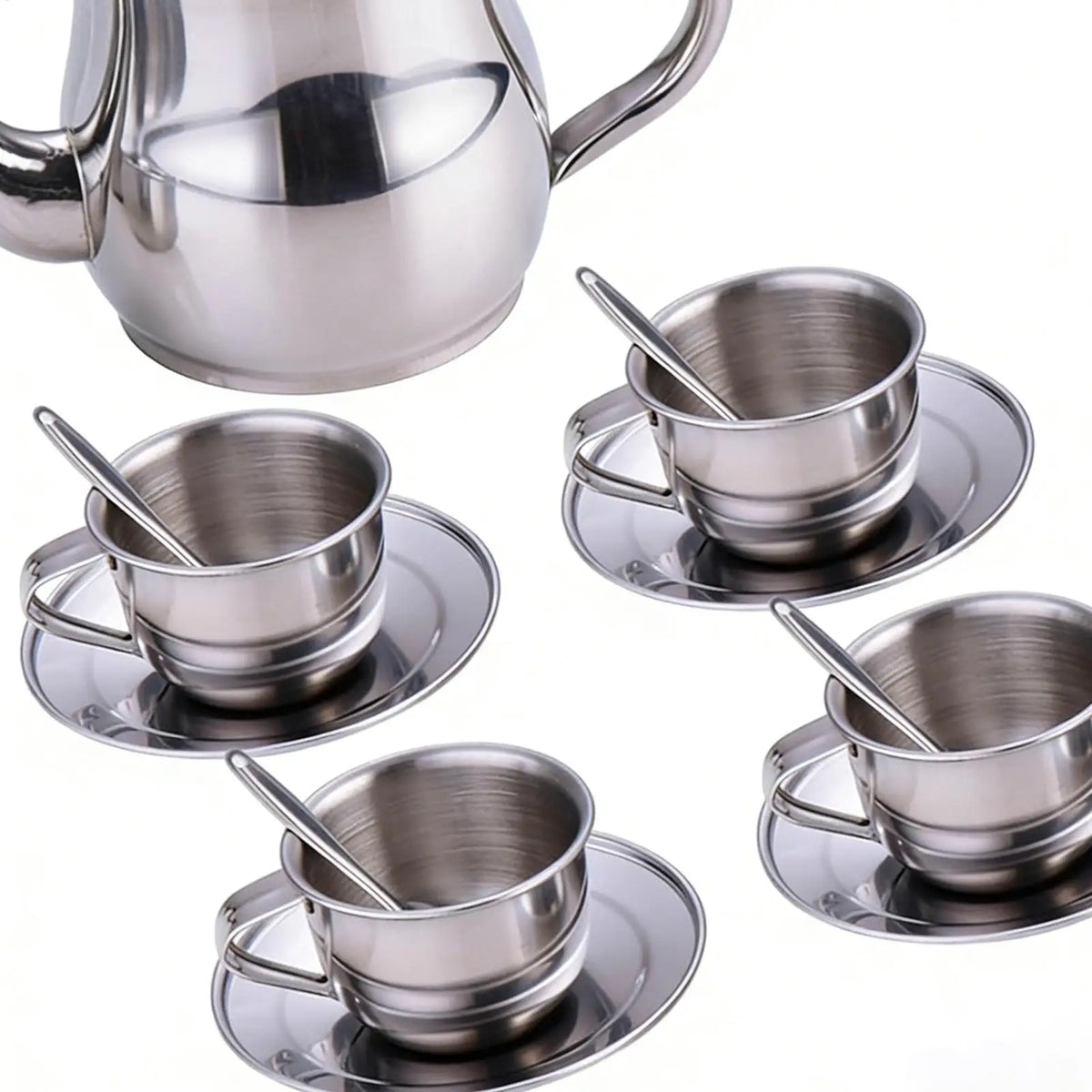 Stainless Steel Kids Tea Party Set – Teapot, Cups & Strainer Kids Pretend Play Set PLUSH