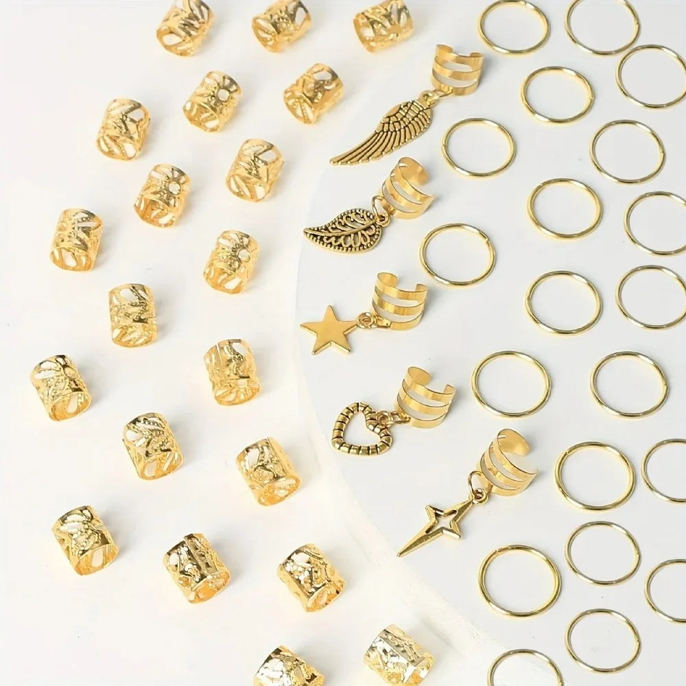 45pcs Dreadlock Hair Rings – Wing Leaves Stars Braid Jewelry Braid Hair Rings PLUSH