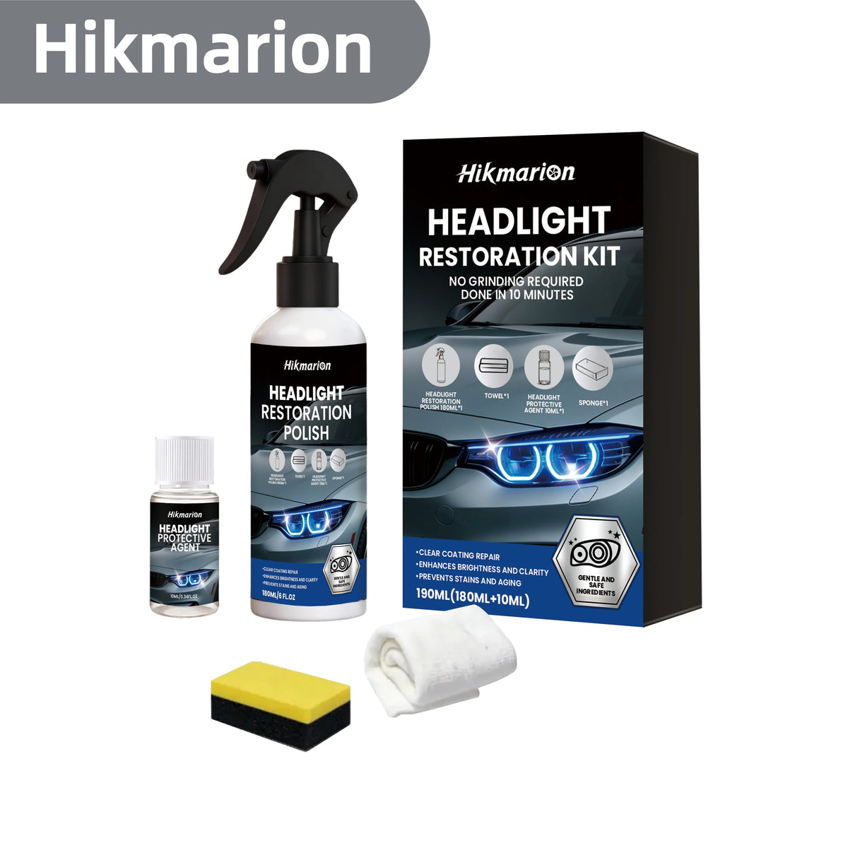 Headlight Restoration Kit – Remove Yellowing & Oxidation | Hikmarion Headlight Restoration Kit PLUSH 1SET