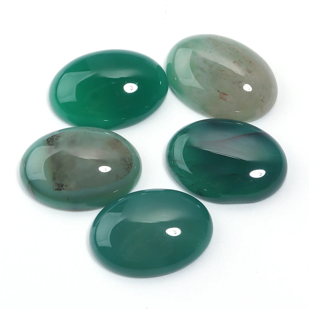 Striped Green Agate Oval Cabochon Flat Back Gemstone Beads DIY Gemstone Cabochon Beads PLUSH 18x25mm 5pcs