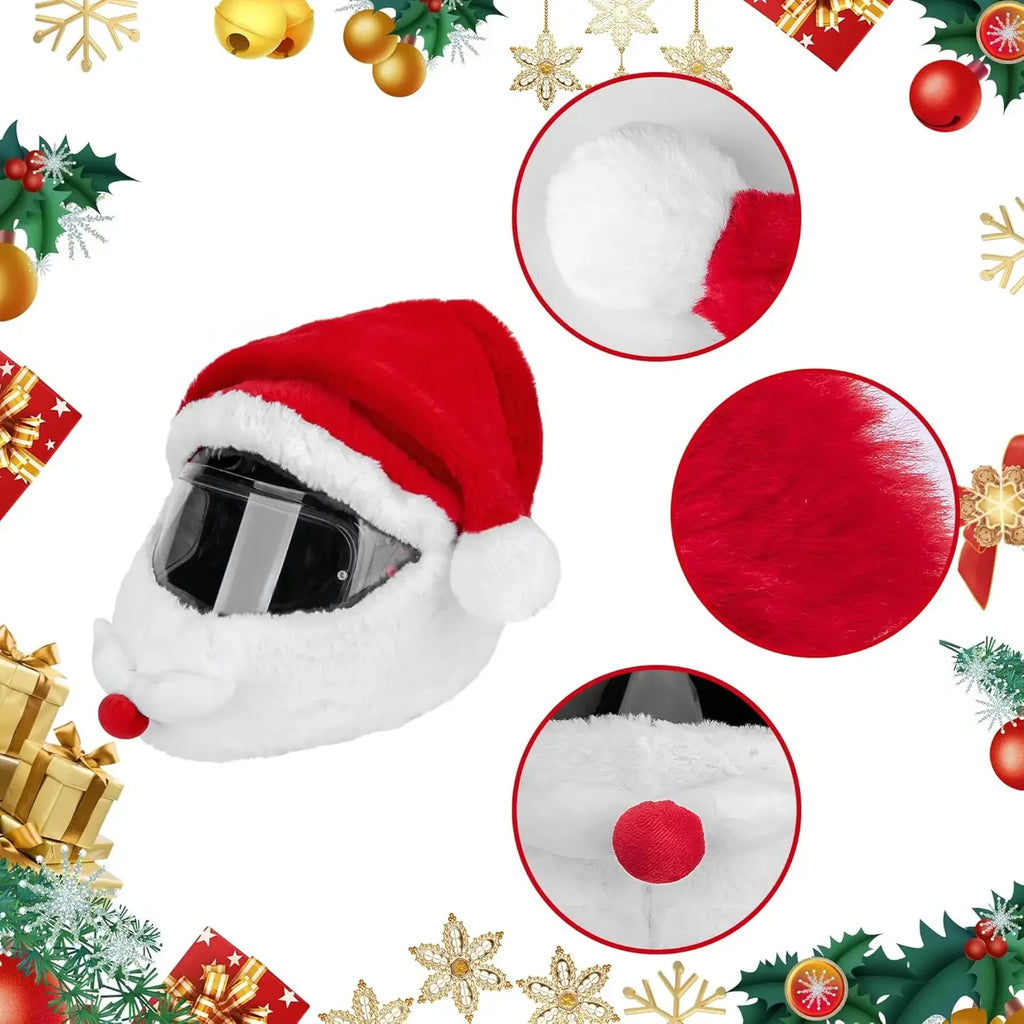 Santa Motorcycle Helmet Cover – Christmas Full Face Hat Decor Helmet Cover PLUSH