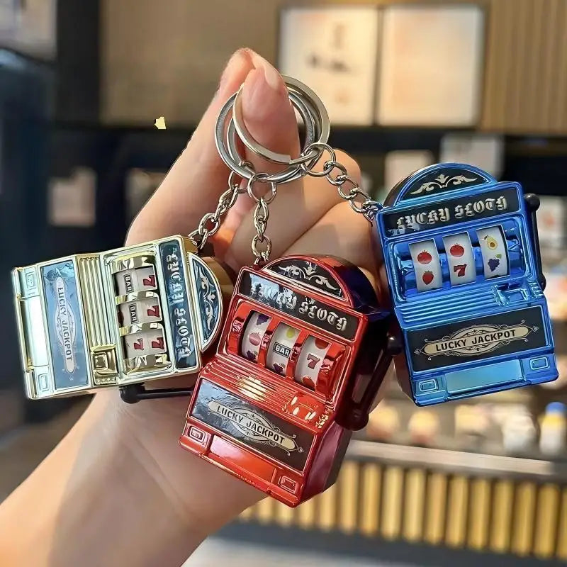 Mini Slot Machine Keychain – Lucky Jackpot Pocket Arcade Toy Novelty Keychain Toy PLUSH