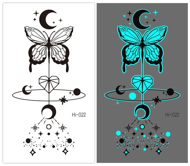 Luminous Glow Temporary Tattoo Stickers – Snake & Butterfly Temporary Tattoo Stickers PLUSH Hi-022