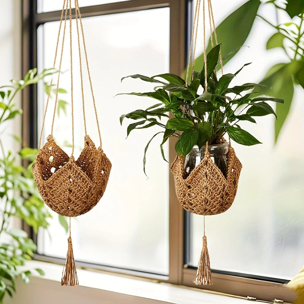 Boho Macrame Jute Hanging Planter Basket – 3 to 12 Inch Pots Hanging Planter Basket PLUSH