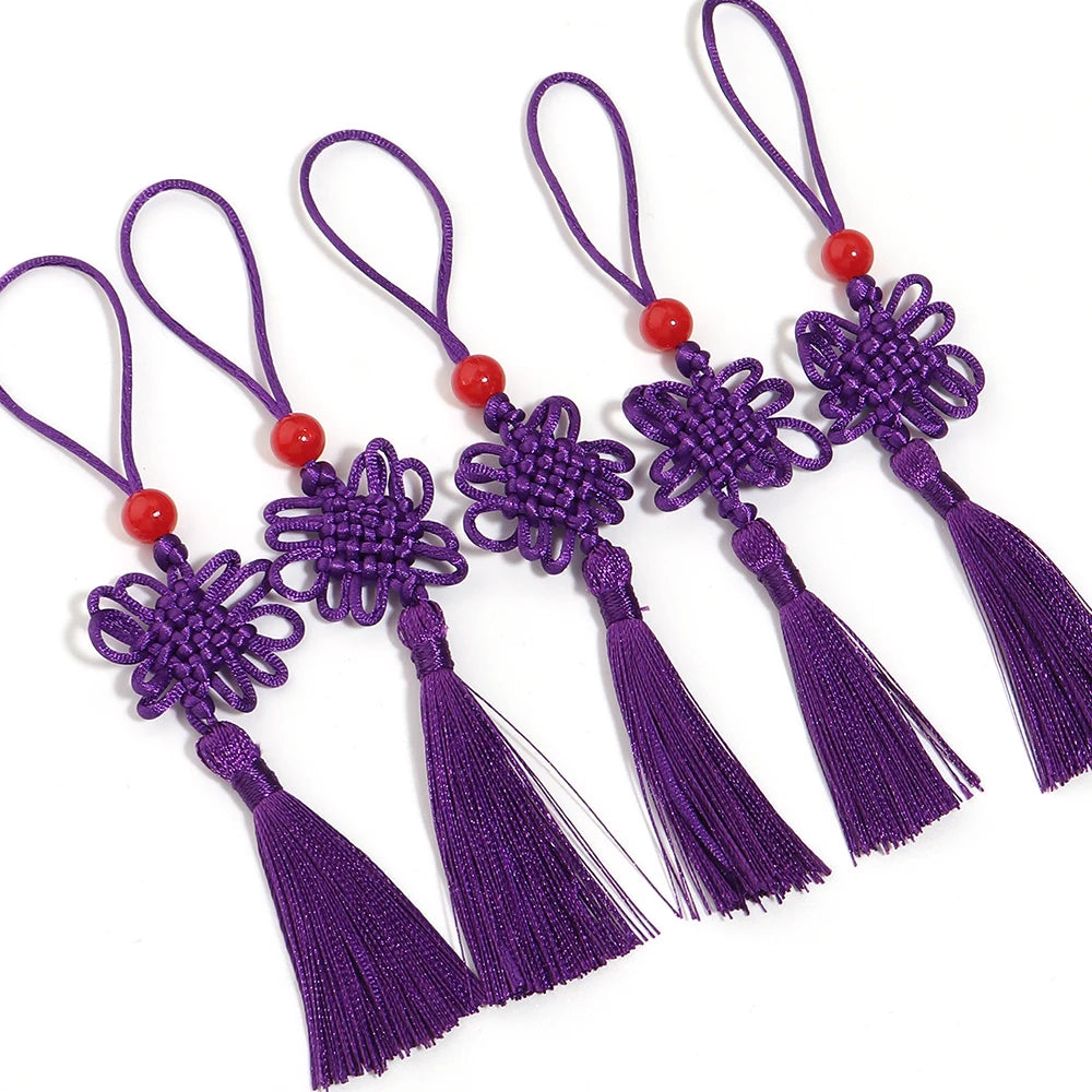 6pcs Chinese Knot Tassel Charms 140cm – DIY Jewelry & Decor Tassel Fringe Charms PLUSH purple