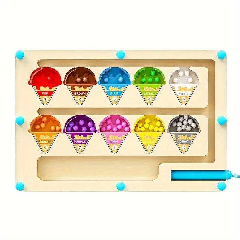 Wooden Ice Cream Maze Puzzle Toy – Color Sorting for Kids 3–6 Wooden Maze Puzzle Toy PLUSH Ice Cream English