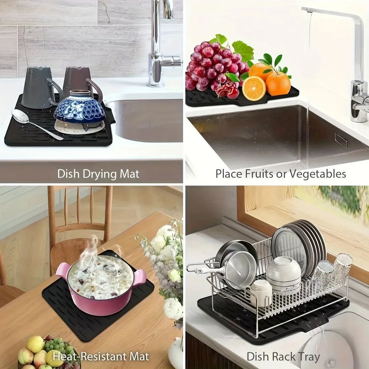 Silicone Drain Mat – Kitchen Countertop & Sink Drying Mat Silicone Drain Mat PLUSH