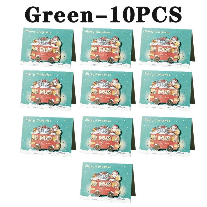 Santa Folding Christmas Greeting Cards – Xmas & New Year Wishes Christmas Greeting Cards PLUSH Green-10PCS