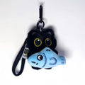 Cute Black Cat Plush Keychain – Big-Eyed Kitten Key Ring Plush Keychain Charm PLUSH blue fish