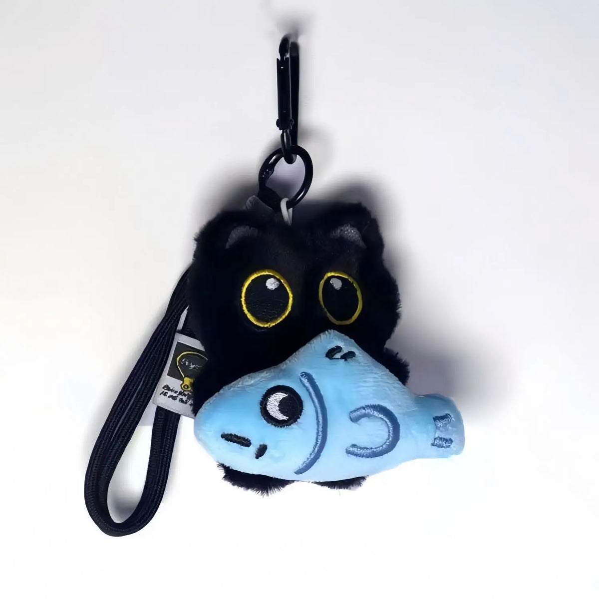 Cute Black Cat Plush Keychain – Big-Eyed Kitten Key Ring Plush Keychain Charm PLUSH blue fish