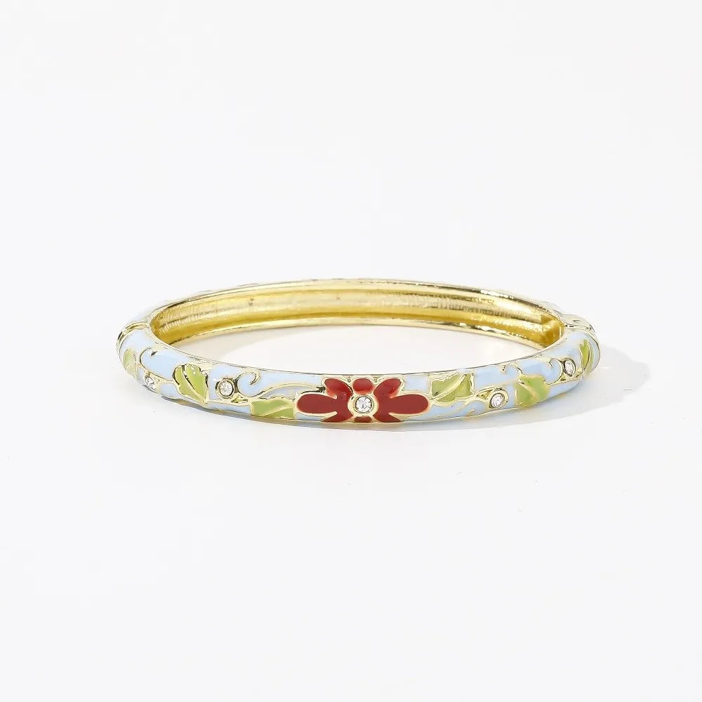 Enamel Cloisonné Bangle – Vintage Chinese Flower Bracelet Enamel Bangle PLUSH Blue Red Green