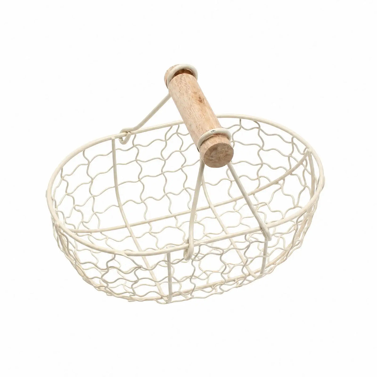 Oval Iron Wire Storage Basket with Wooden Handle Wire Storage Basket PLUSH