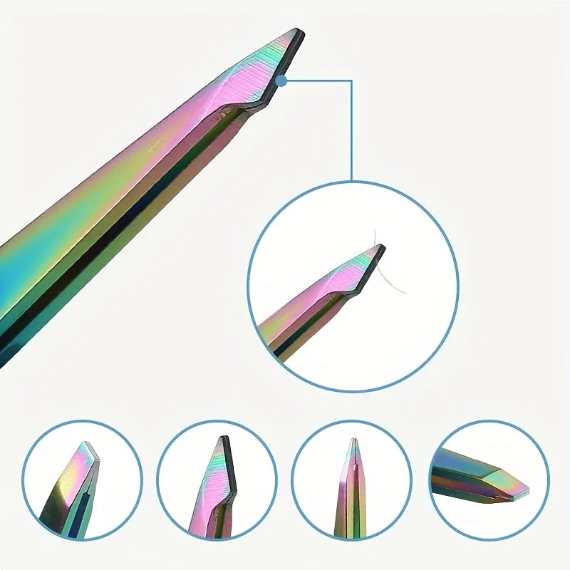 4-Piece Titanium Eyebrow Tweezers Set – Stainless Steel Colors Eyebrow Tweezer Set PLUSH