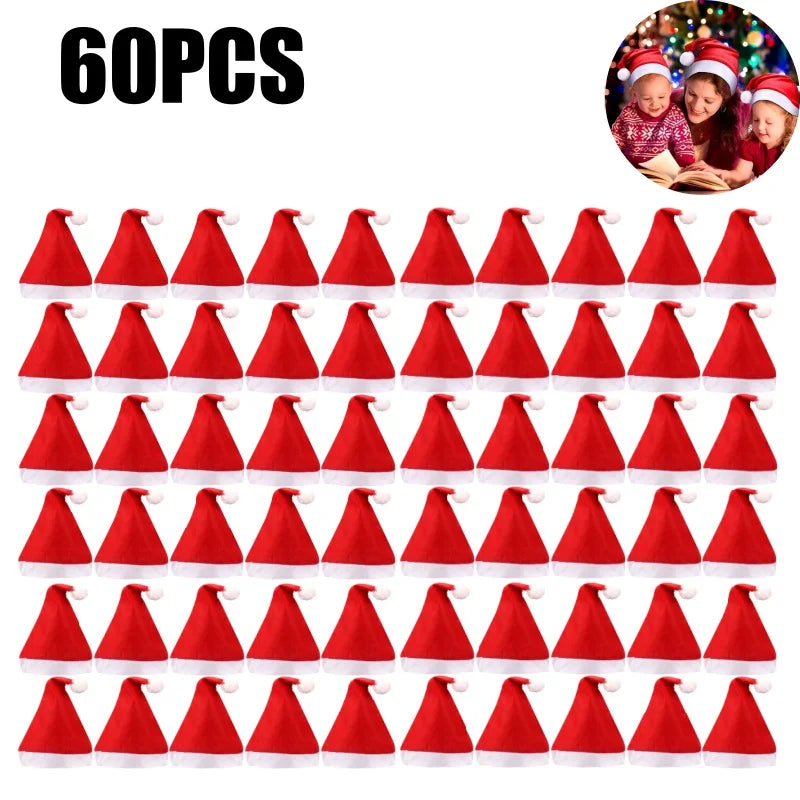 Christmas Santa Party Hats for Kids & Adults – Non-Woven Holiday Party Hat PLUSH Adult 60PCS