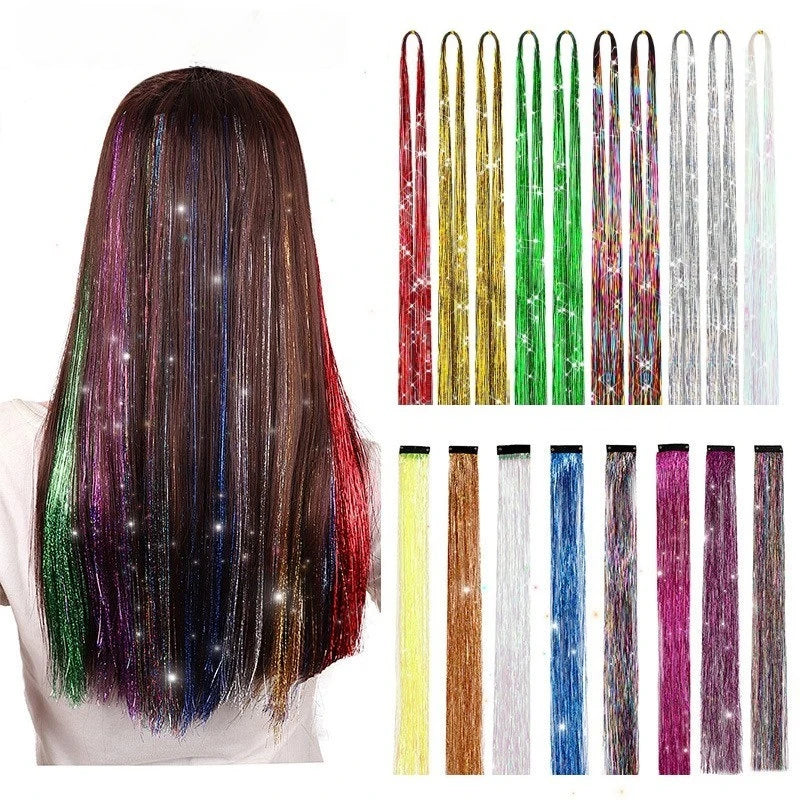 120 Strands Rainbow Hair Tinsel Sparkle Silk Extensions 100cm Hair Tinsel Extensions PLUSH