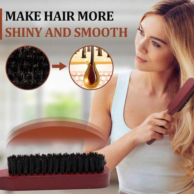 Professional Bristle Hair Brushes Wooden Handle – 2pc Set Hair Styling Brush PLUSH
