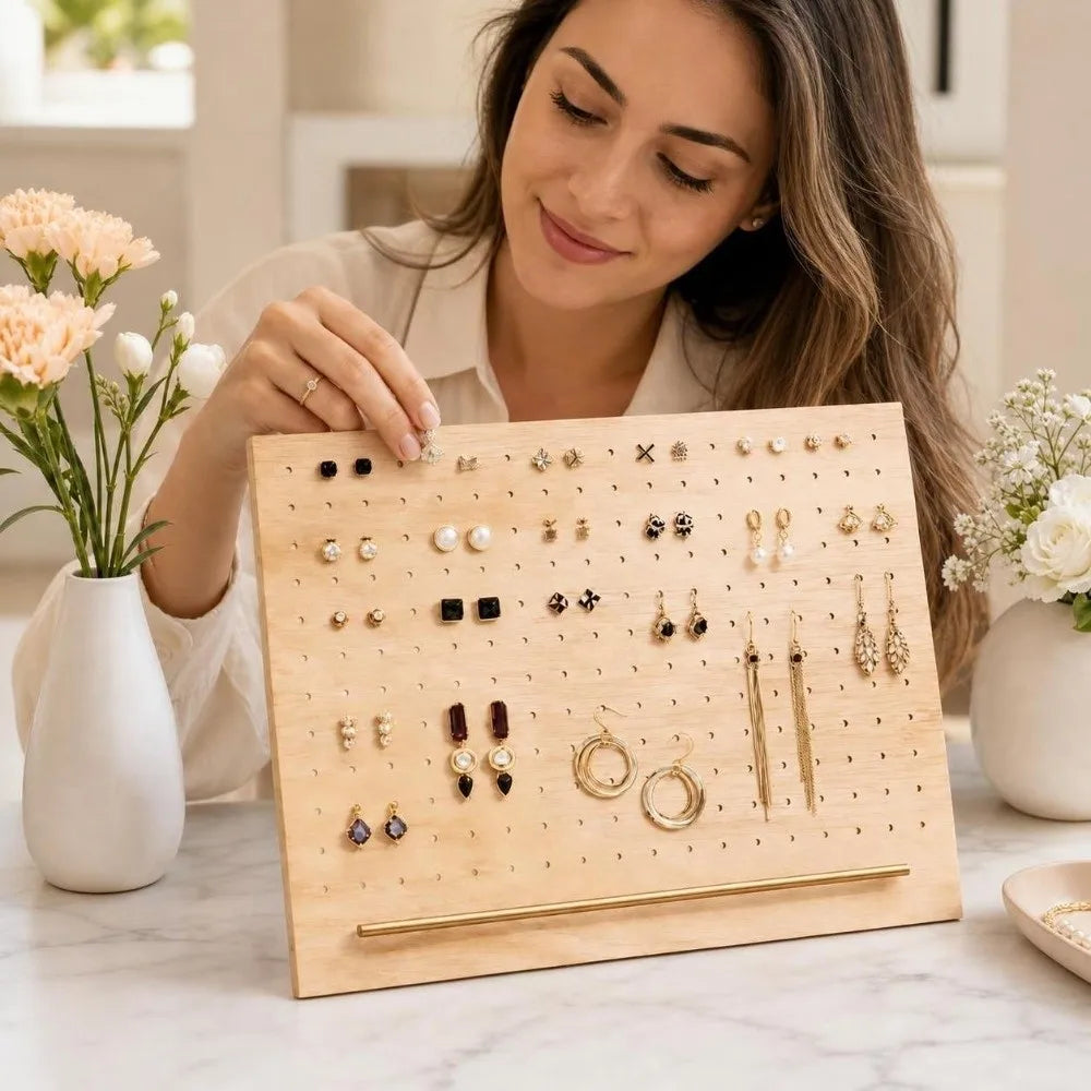 Wood Earring Holder Organizer – Large Capacity Display Stand Earring Display Stand PLUSH