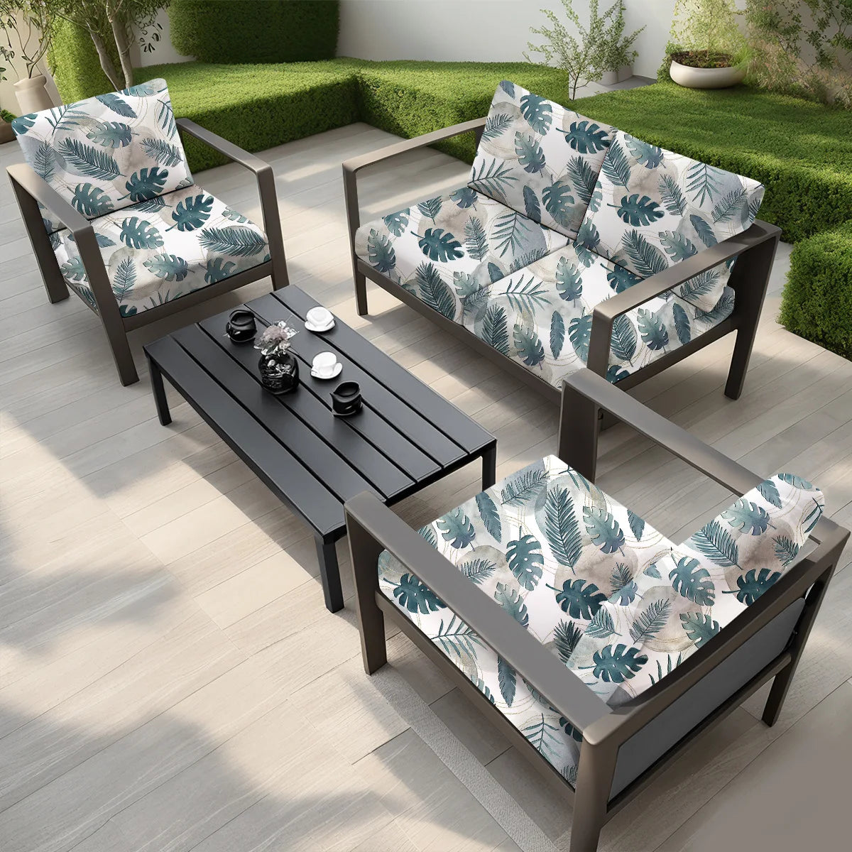 Outdoor Printed Sofa Cushion Cover – Elastic Patio Slipcover Sofa Slipcover PLUSH Pattern D One person seatX3pcs